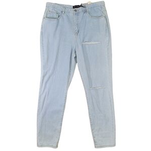 PRETTY LITTLE THING Plus Light Blue Washed Slit Detail Straight Leg Jean Size 16